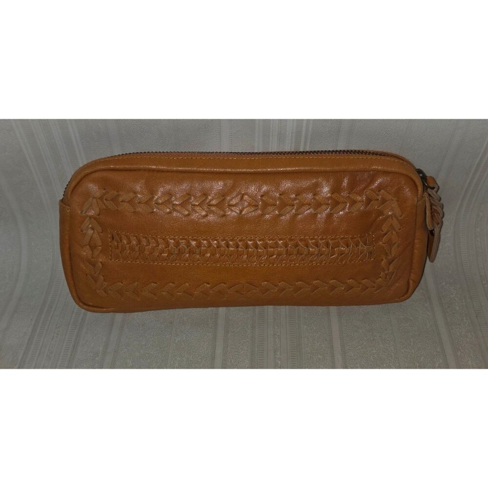 KERRY GRIMA Twisted Design Leather Pouch Zippered Cosmetic Bag